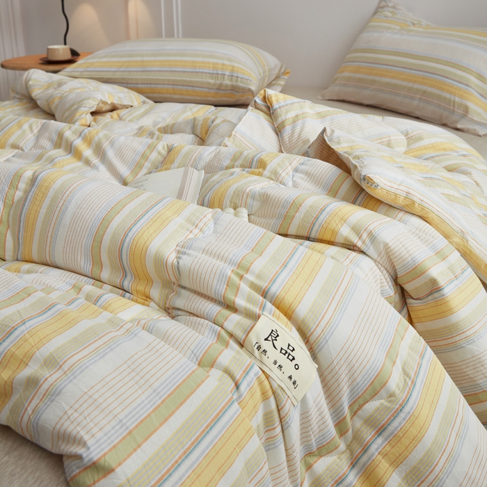 91家纺网 家纺一手货源 找家纺 尊妙被业 2026新款全棉色织水洗棉春秋被夏被-叠拍 沐妍-黄