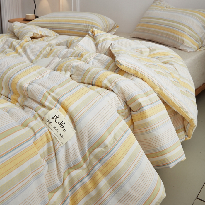 91家纺网 家纺一手货源 找家纺 尊妙被业 2026新款全棉色织水洗棉春秋被夏被-叠拍 沐妍-黄