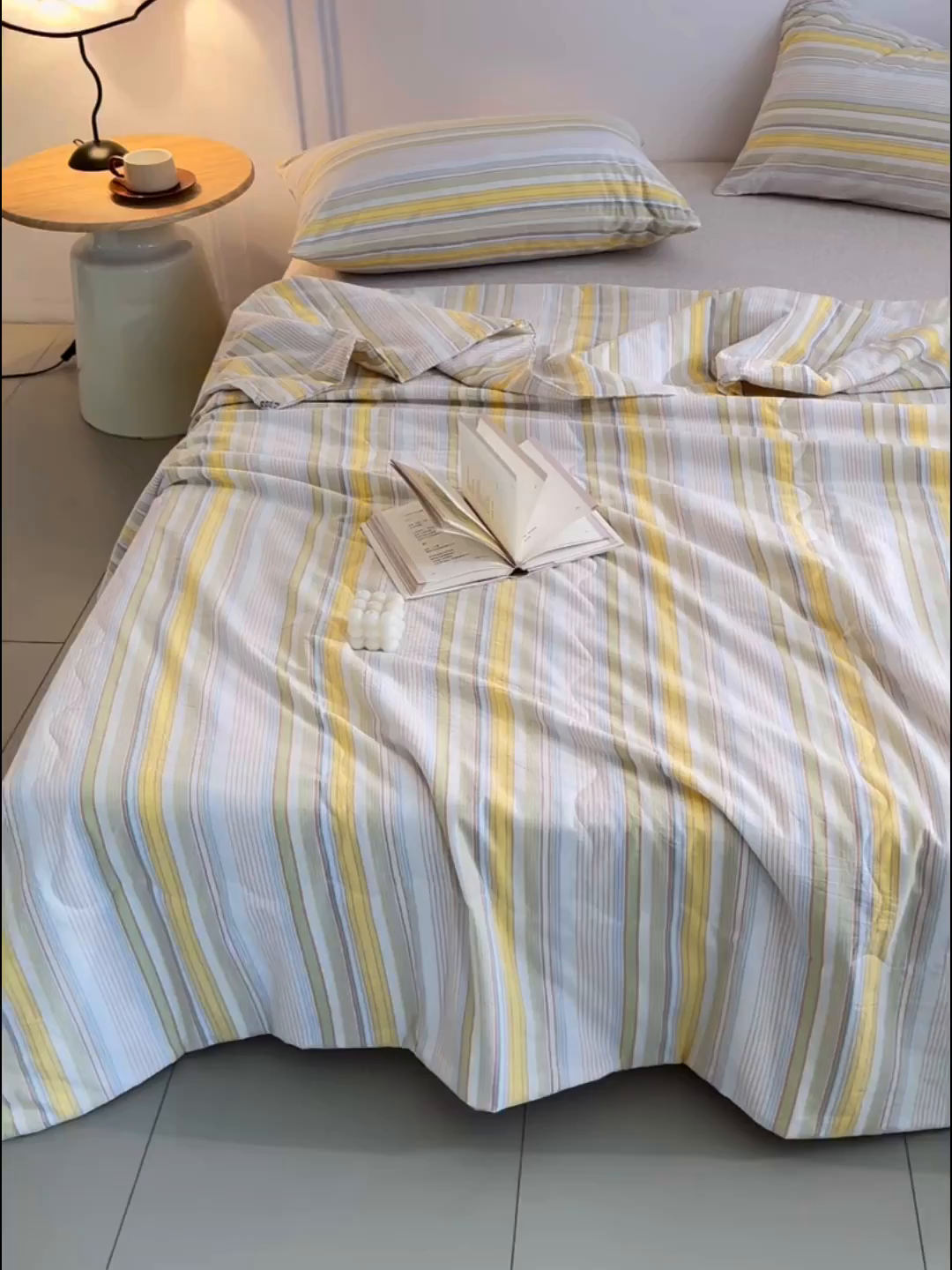 91家纺网 家纺一手货源 找家纺 尊妙被业 2026新款全棉色织水洗棉春秋被夏被-叠拍 沐妍-黄