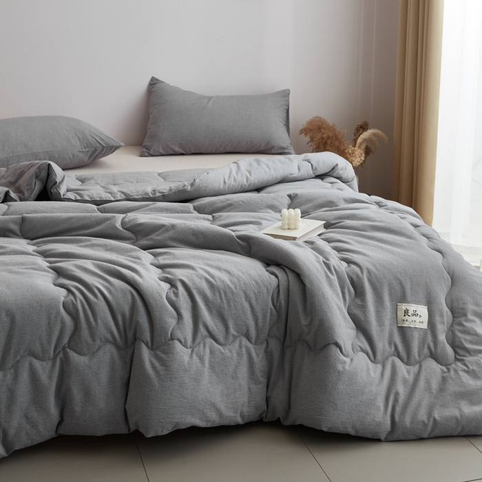 91家纺网 家纺一手货源 找家纺 尊妙被业 2026新款全棉色织水洗棉春秋被夏被-叠拍 千鸟格-灰