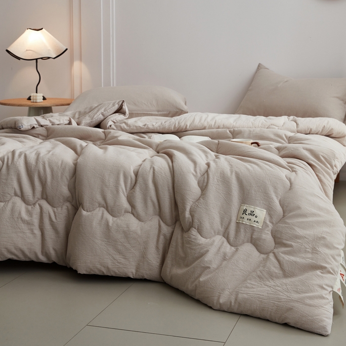 91家纺网 家纺一手货源 找家纺 尊妙被业 2026新款全棉色织水洗棉春秋被夏被-叠拍 千鸟格-驼