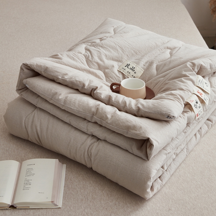 91家纺网 家纺一手货源 找家纺 尊妙被业 2026新款全棉色织水洗棉春秋被夏被-叠拍 千鸟格-驼