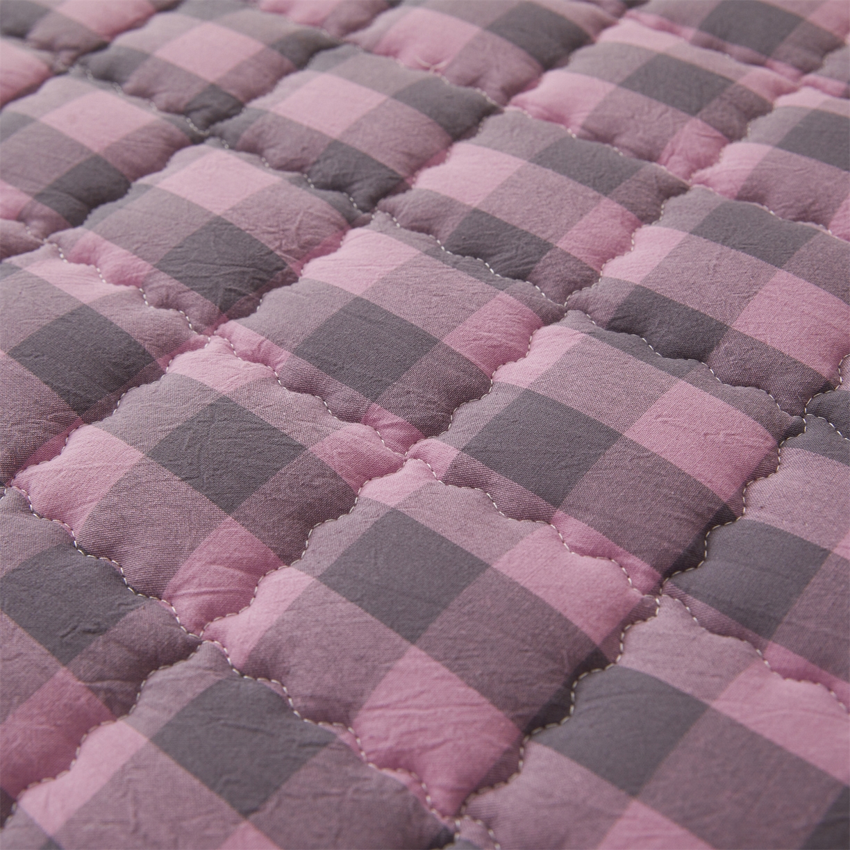 91家纺网 家纺一手货源 找家纺 3C 2026新款全棉水洗棉棉花夹棉床笠 紫灰格