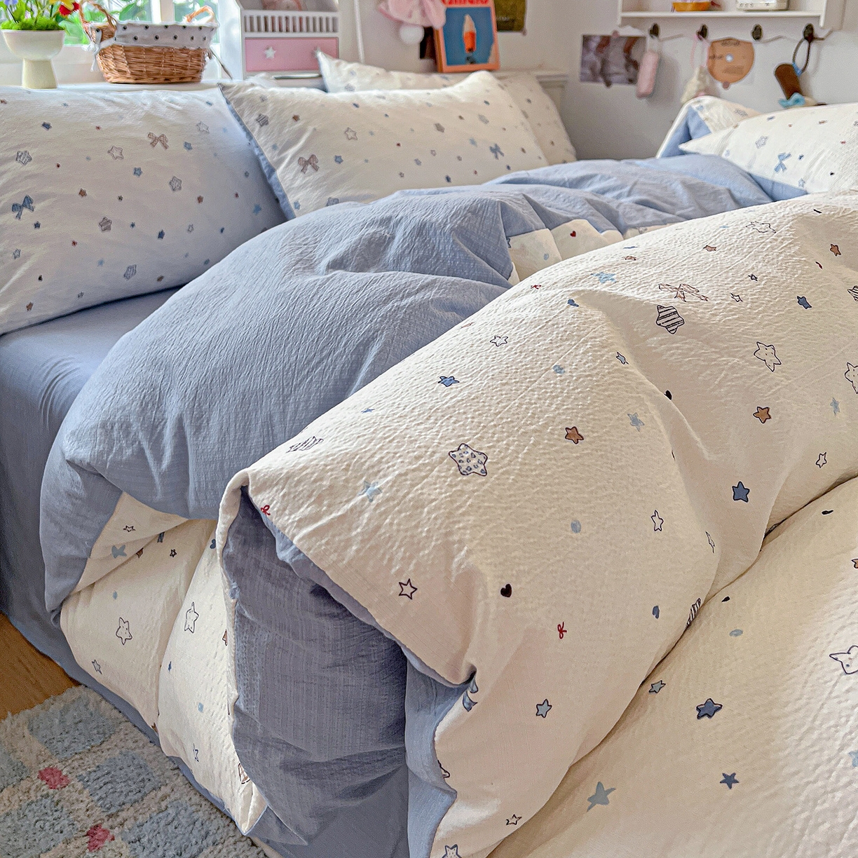 91家纺网 家纺一手货源 找家纺 （总）N先生+V 13814689556 发大图/买家秀 2026春夏新款泡芙云感双层纱四件套