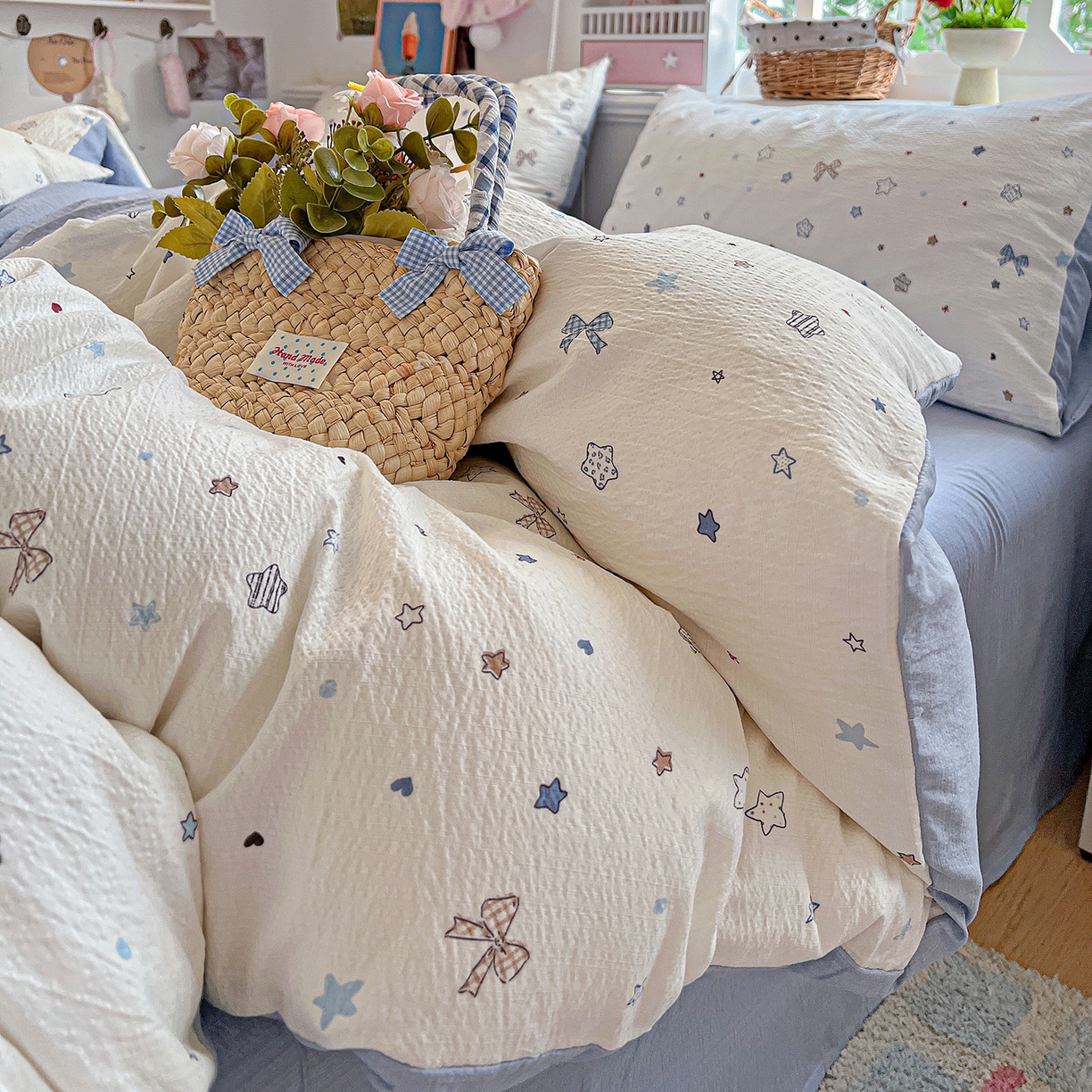 91家纺网 家纺一手货源 找家纺 （总）N先生+V 13814689556 发大图/买家秀 2026春夏新款泡芙云感双层纱四件套