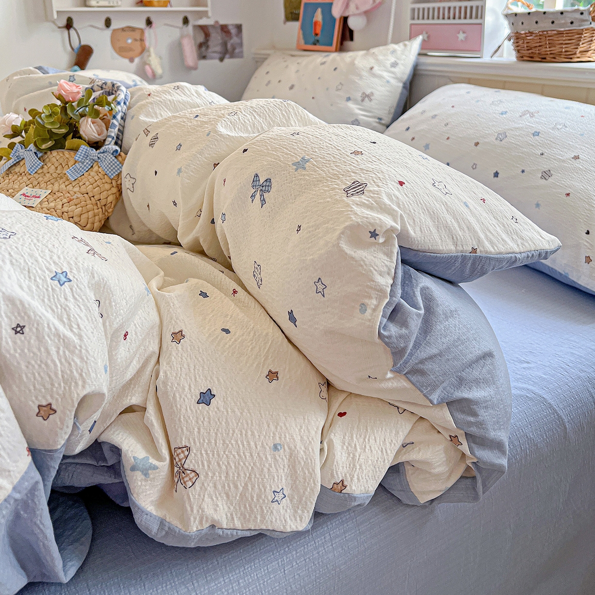 91家纺网 家纺一手货源 找家纺 （总）N先生+V 13814689556 发大图/买家秀 2026春夏新款泡芙云感双层纱四件套