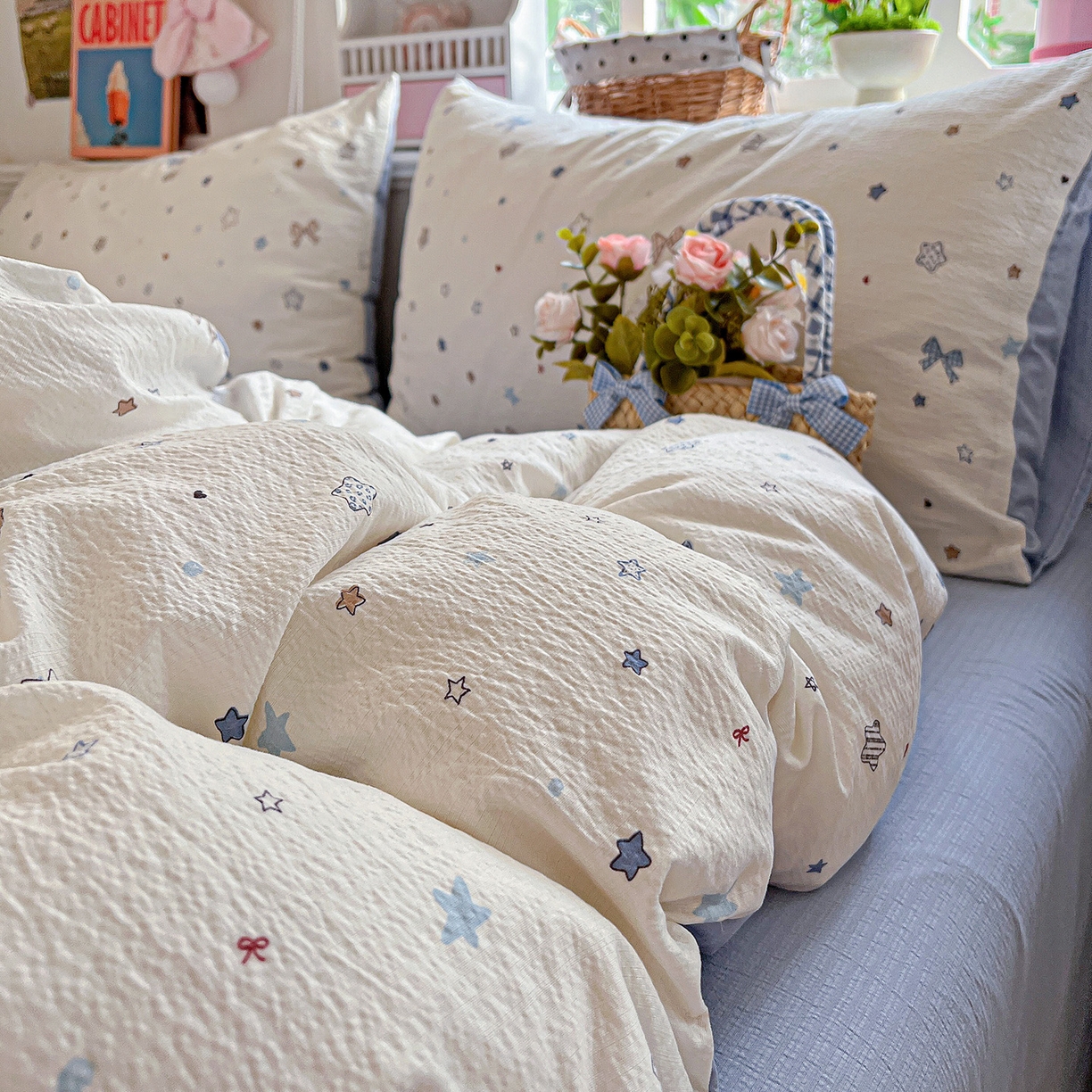 91家纺网 家纺一手货源 找家纺 （总）N先生+V 13814689556 发大图/买家秀 2026春夏新款泡芙云感双层纱四件套