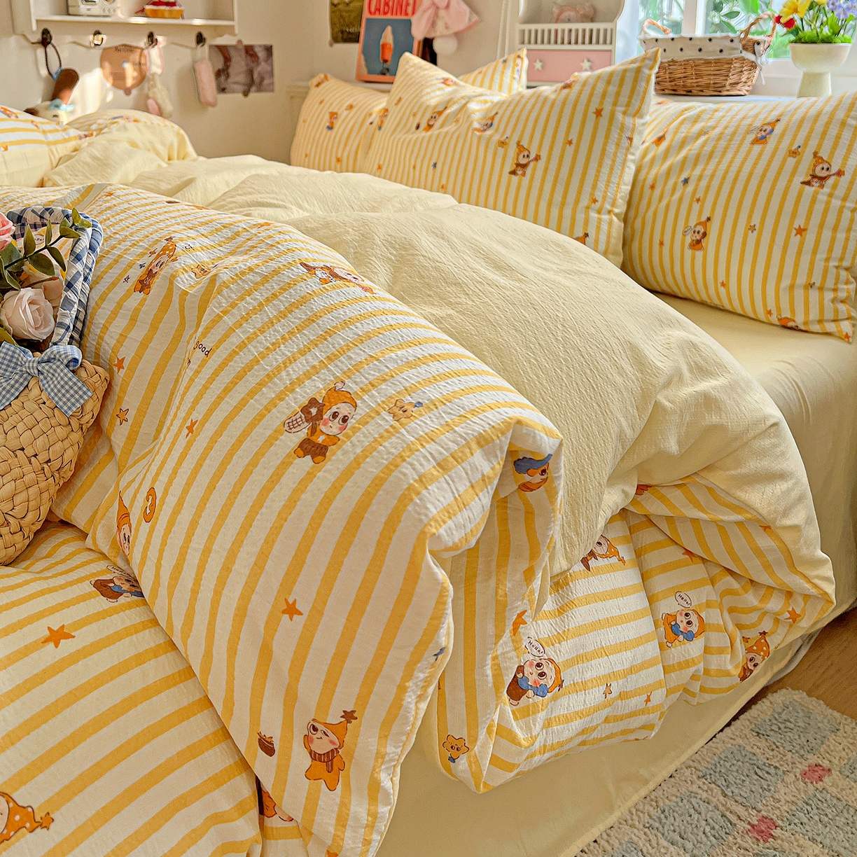 91家纺网 家纺一手货源 找家纺 N先生+V 13814689556 发大图/买家秀 2026春夏新款泡芙云感双层纱四件套 可爱萌星