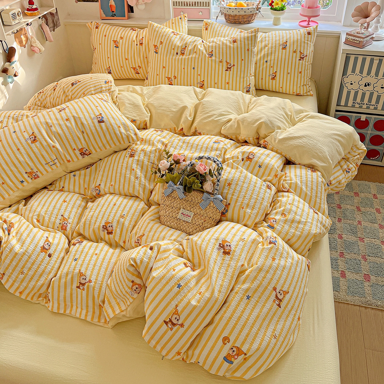 91家纺网 家纺一手货源 找家纺 N先生+V 13814689556 发大图/买家秀 2026春夏新款泡芙云感双层纱四件套 可爱萌星