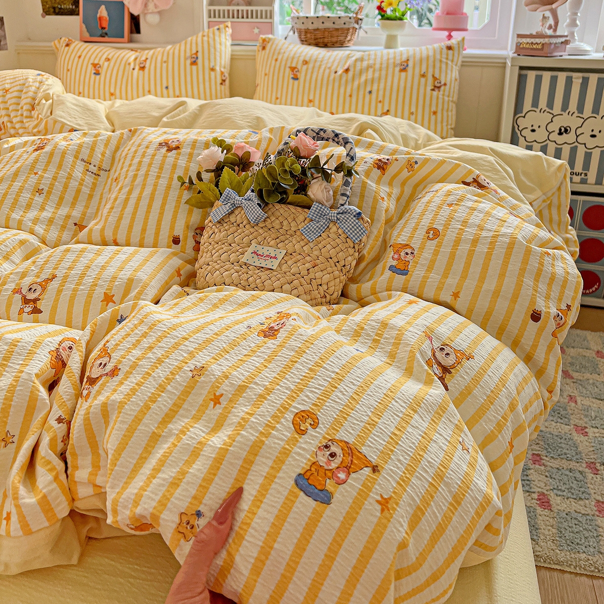 N先生+V 13814689556 发大图/买家秀 2026春夏新款泡芙云感双层纱四件套 可爱萌星