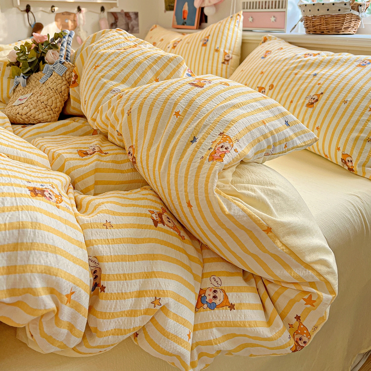 91家纺网 家纺一手货源 找家纺 N先生+V 13814689556 发大图/买家秀 2026春夏新款泡芙云感双层纱四件套 可爱萌星