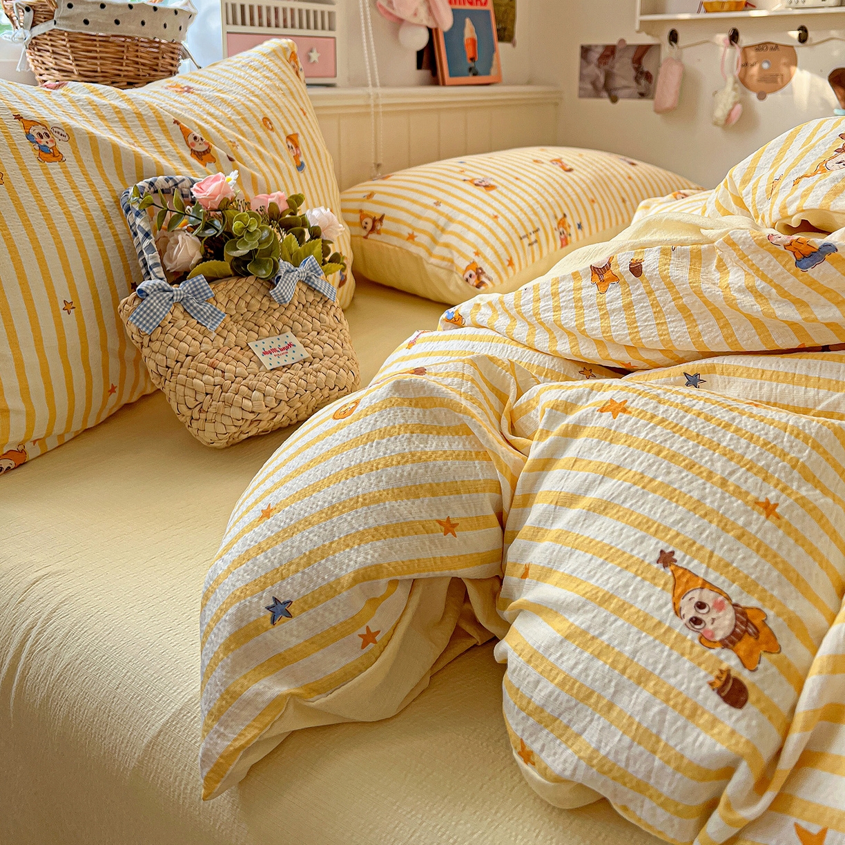 91家纺网 家纺一手货源 找家纺 N先生+V 13814689556 发大图/买家秀 2026春夏新款泡芙云感双层纱四件套 可爱萌星