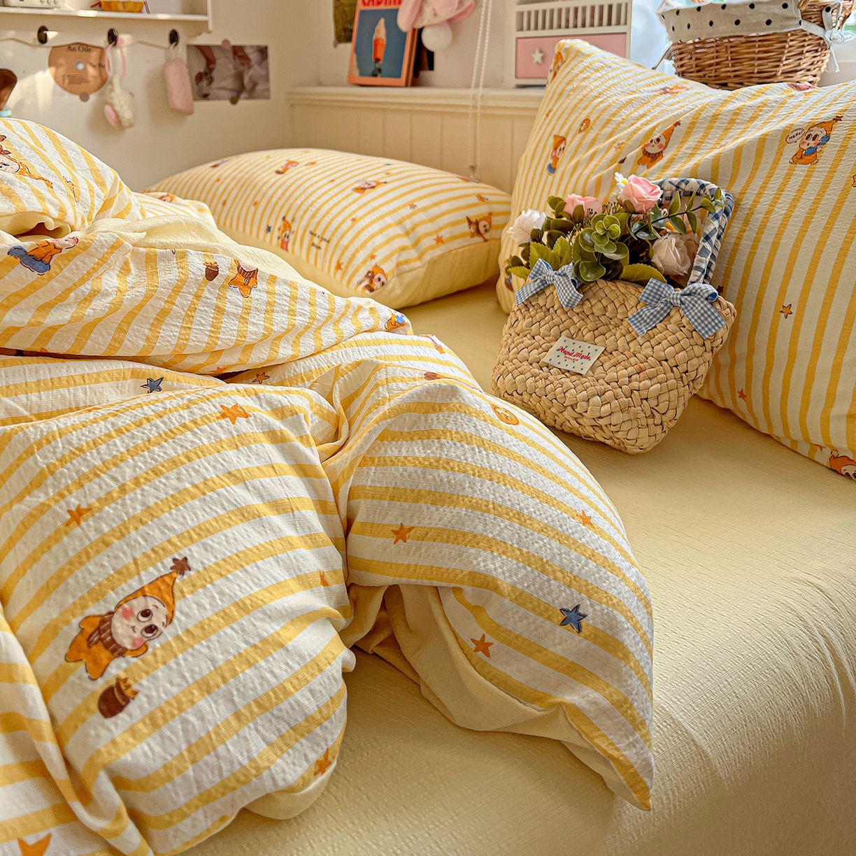 91家纺网 家纺一手货源 找家纺 N先生+V 13814689556 发大图/买家秀 2026春夏新款泡芙云感双层纱四件套 可爱萌星