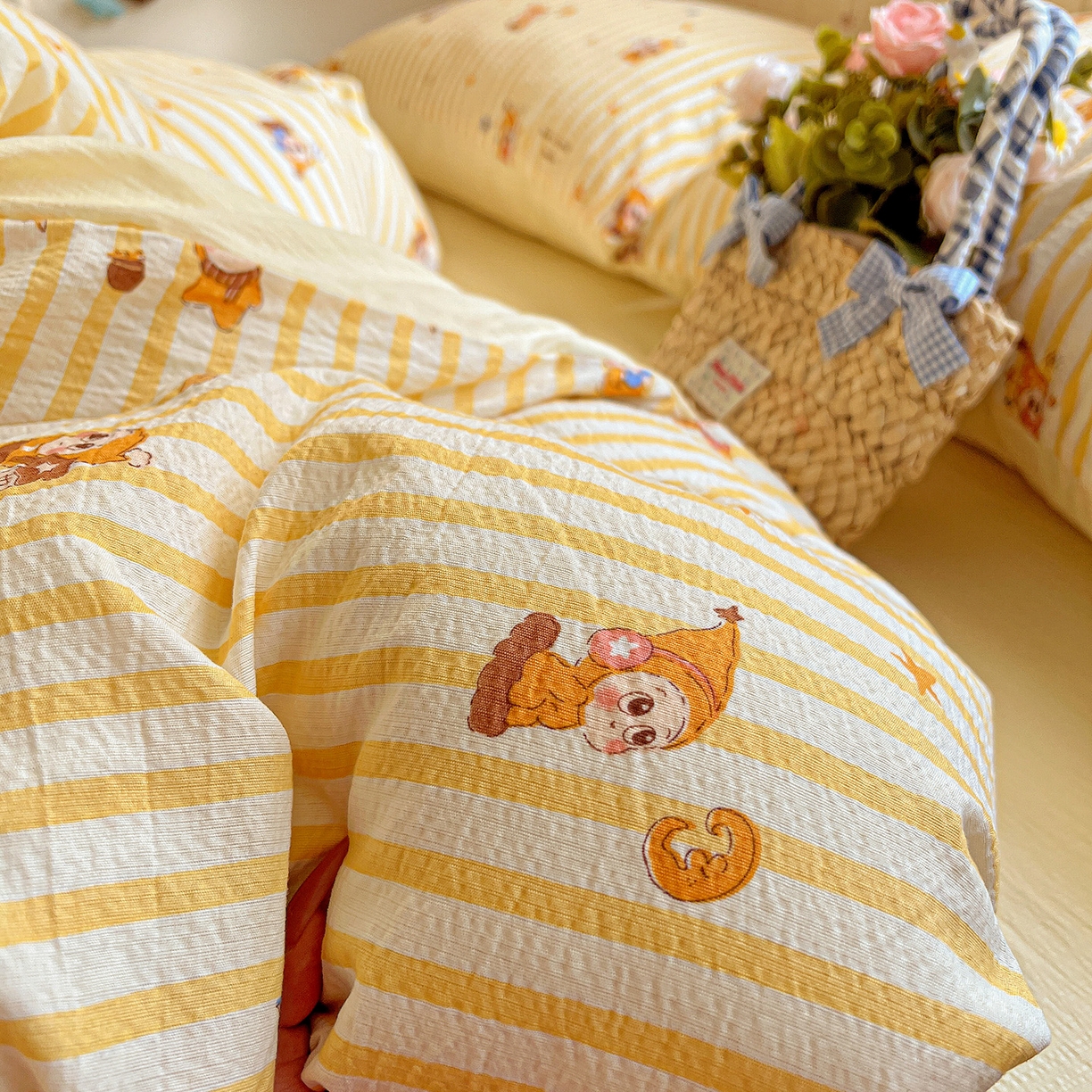 91家纺网 家纺一手货源 找家纺 N先生+V 13814689556 发大图/买家秀 2026春夏新款泡芙云感双层纱四件套 可爱萌星