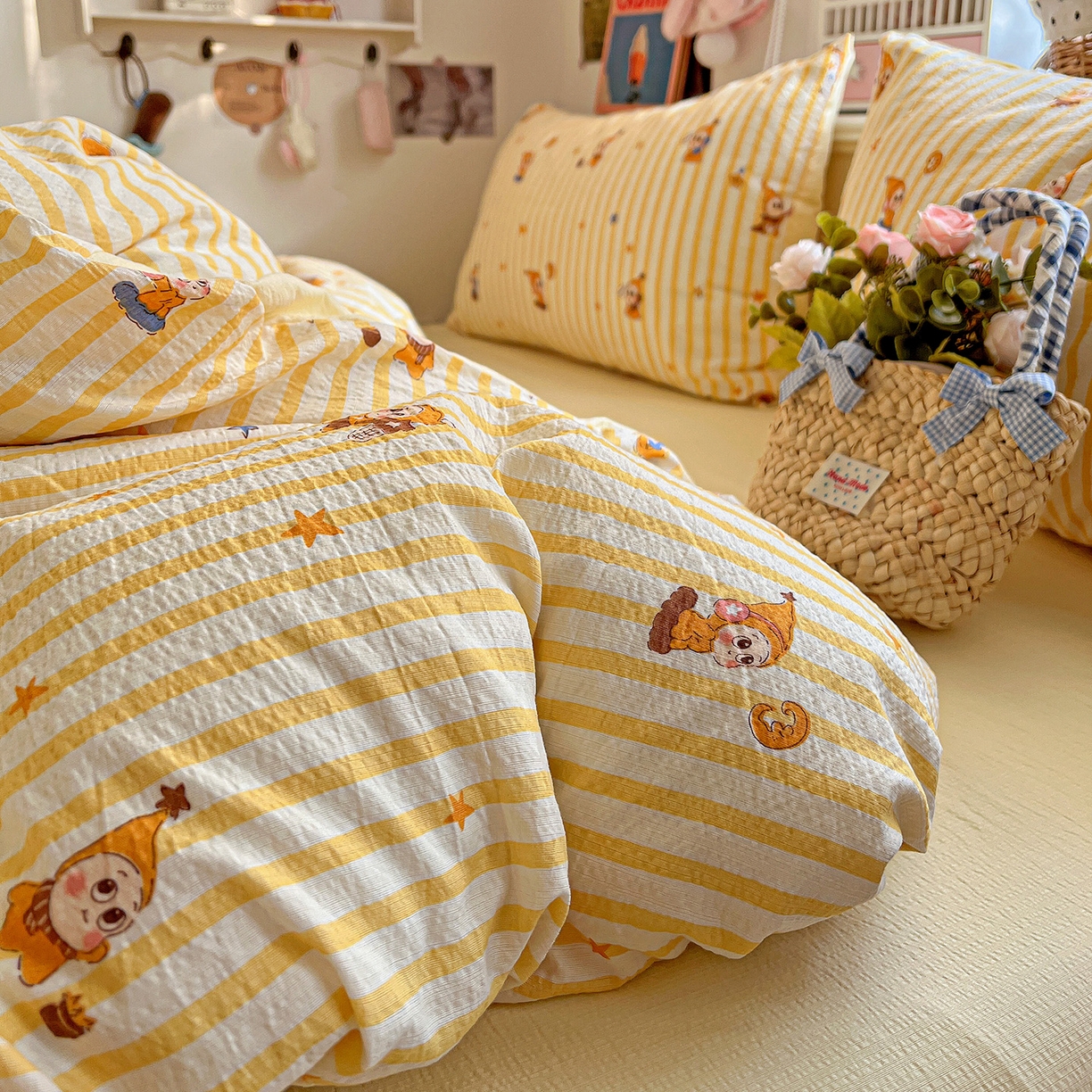 91家纺网 家纺一手货源 找家纺 N先生+V 13814689556 发大图/买家秀 2026春夏新款泡芙云感双层纱四件套 可爱萌星