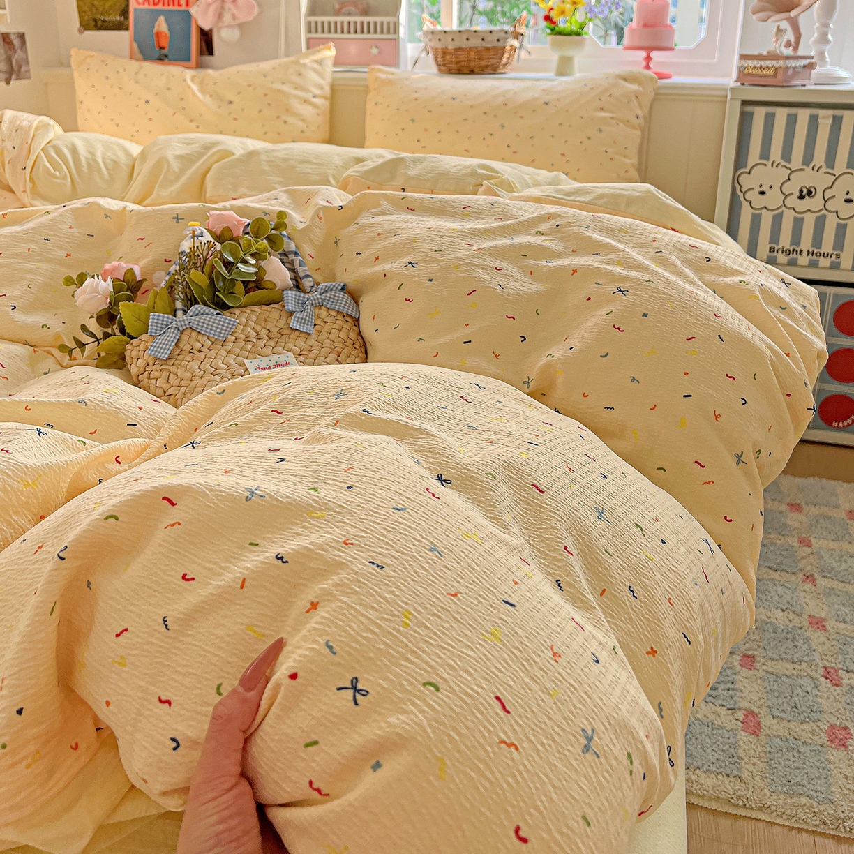 N先生+V 13814689556 发大图/买家秀 2026春夏新款泡芙云感双层纱四件套 冰激凌