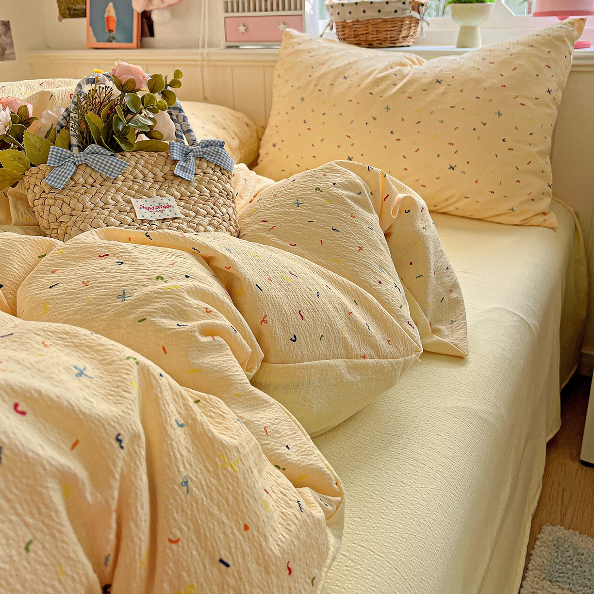 91家纺网 家纺一手货源 找家纺 N先生+V 13814689556 发大图/买家秀 2026春夏新款泡芙云感双层纱四件套 冰激凌