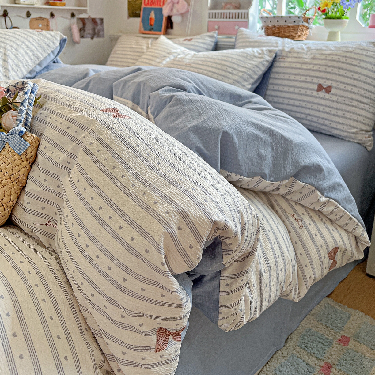 91家纺网 家纺一手货源 找家纺 N先生+V 13814689556 发大图/买家秀 2026春夏新款泡芙云感双层纱四件套 可颂