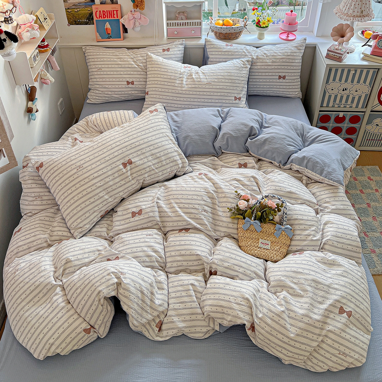 91家纺网 家纺一手货源 找家纺 N先生+V 13814689556 发大图/买家秀 2026春夏新款泡芙云感双层纱四件套 可颂