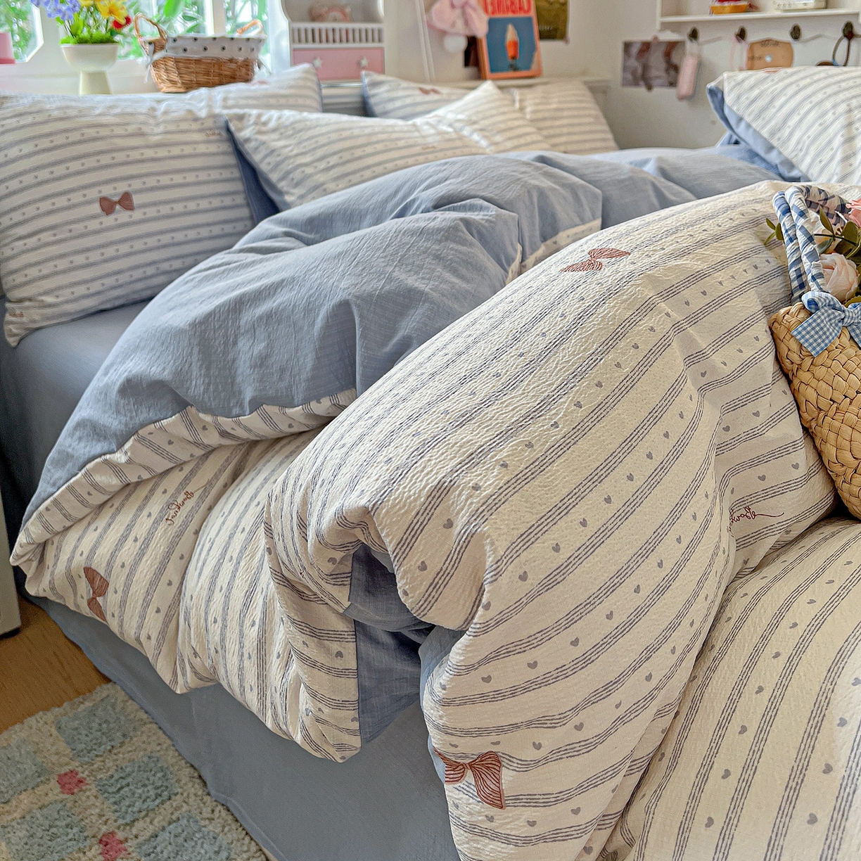 91家纺网 家纺一手货源 找家纺 N先生+V 13814689556 发大图/买家秀 2026春夏新款泡芙云感双层纱四件套 可颂