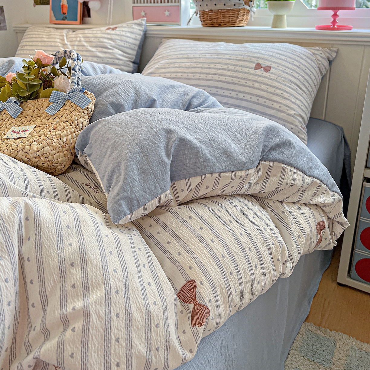 91家纺网 家纺一手货源 找家纺 N先生+V 13814689556 发大图/买家秀 2026春夏新款泡芙云感双层纱四件套 可颂