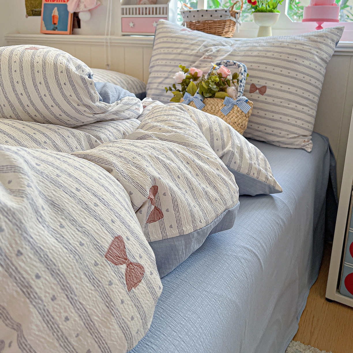 91家纺网 家纺一手货源 找家纺 N先生+V 13814689556 发大图/买家秀 2026春夏新款泡芙云感双层纱四件套 可颂