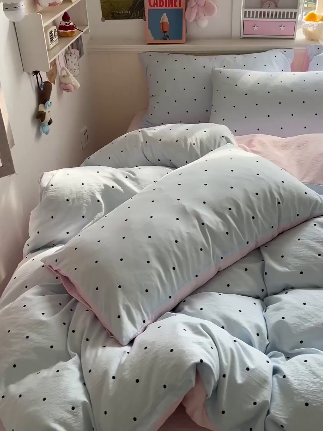 91家纺网 家纺一手货源 找家纺 N先生+V 13814689556 发大图/买家秀 2026春夏新款泡芙云感双层纱四件套 蓝色波点