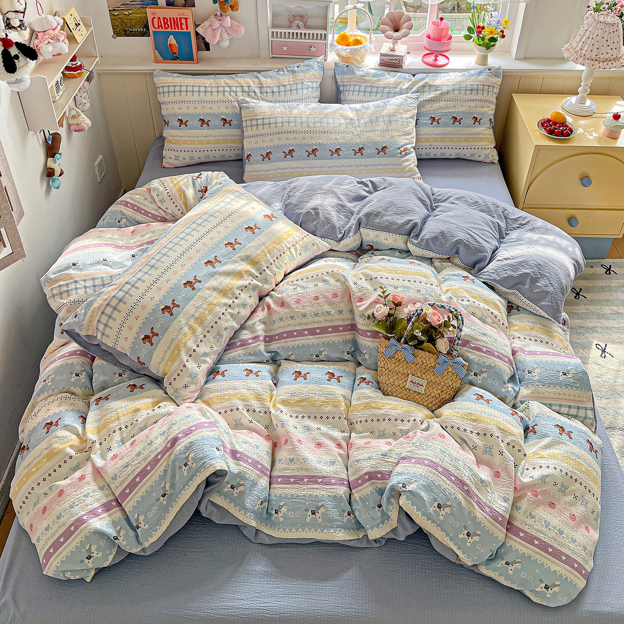 91家纺网 家纺一手货源 找家纺 N先生+V 13814689556 发大图/买家秀 2026春夏新款泡芙云感双层纱四件套 旋转木马