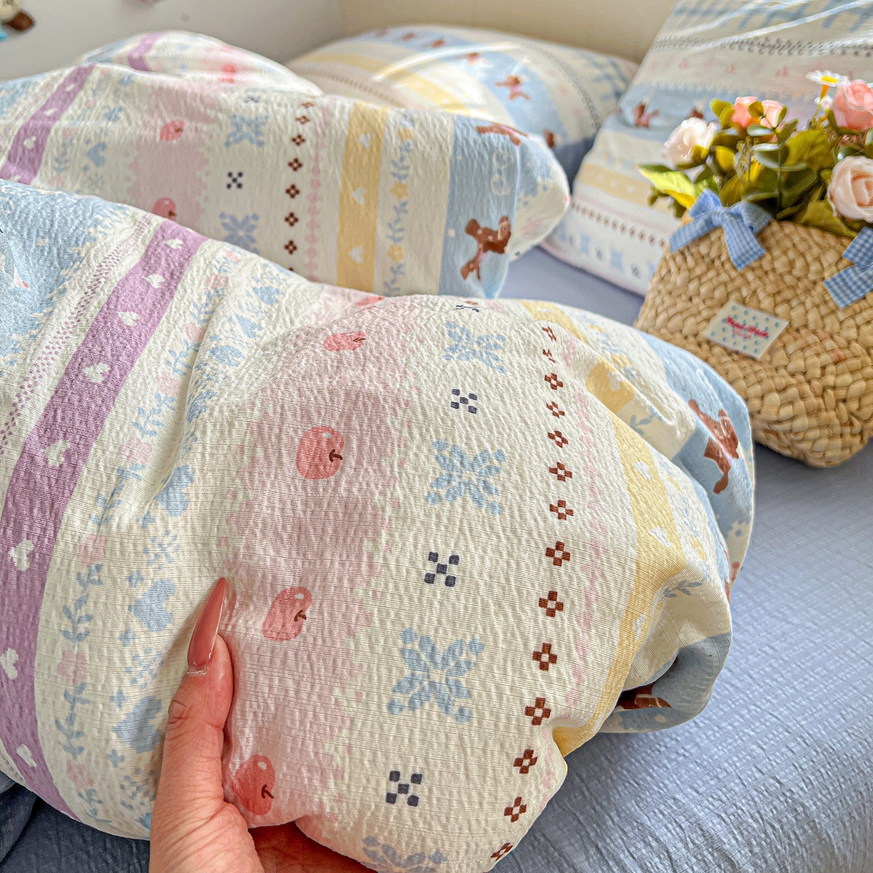 91家纺网 家纺一手货源 找家纺 N先生+V 13814689556 发大图/买家秀 2026春夏新款泡芙云感双层纱四件套 旋转木马