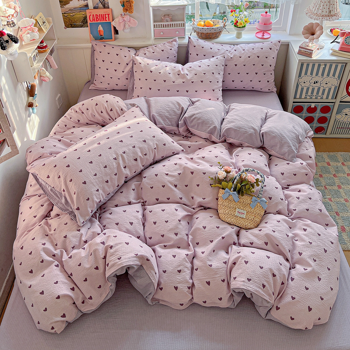 91家纺网 家纺一手货源 找家纺 N先生+V 13814689556 发大图/买家秀 2026春夏新款泡芙云感双层纱四件套 紫色心情