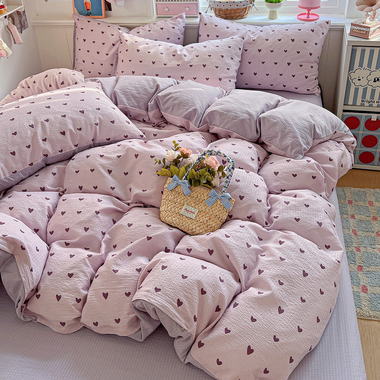 91家纺网 家纺一手货源 找家纺 N先生+V 13814689556 发大图/买家秀 2026春夏新款泡芙云感双层纱四件套 紫色心情