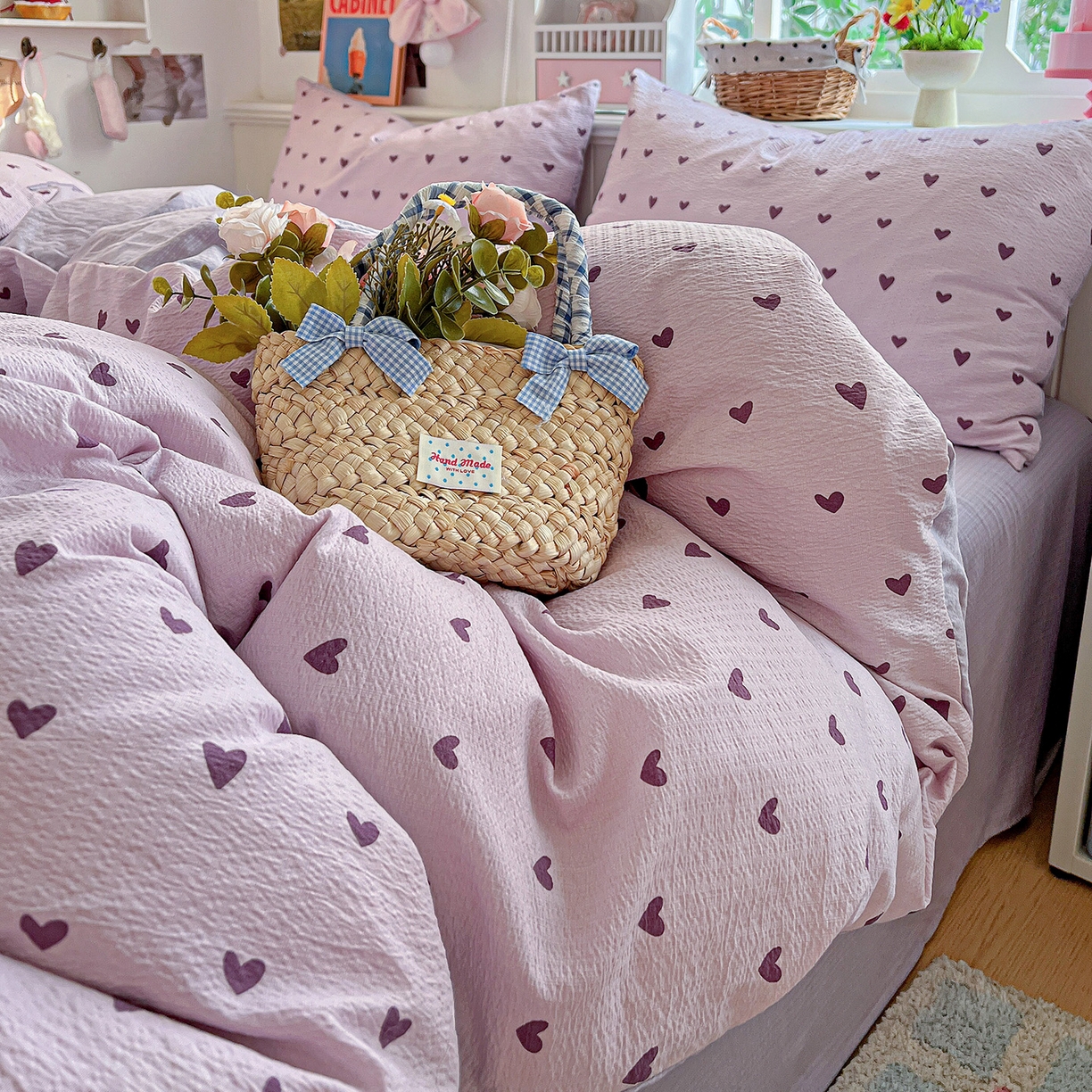 91家纺网 家纺一手货源 找家纺 N先生+V 13814689556 发大图/买家秀 2026春夏新款泡芙云感双层纱四件套 紫色心情