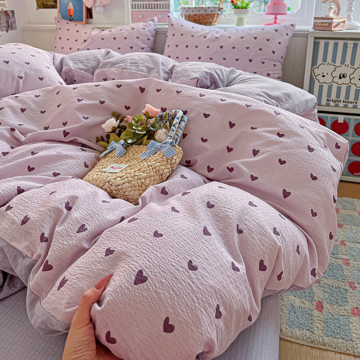 N先生+V 13814689556 发大图/买家秀 2026春夏新款泡芙云感双层纱四件套 紫色心情