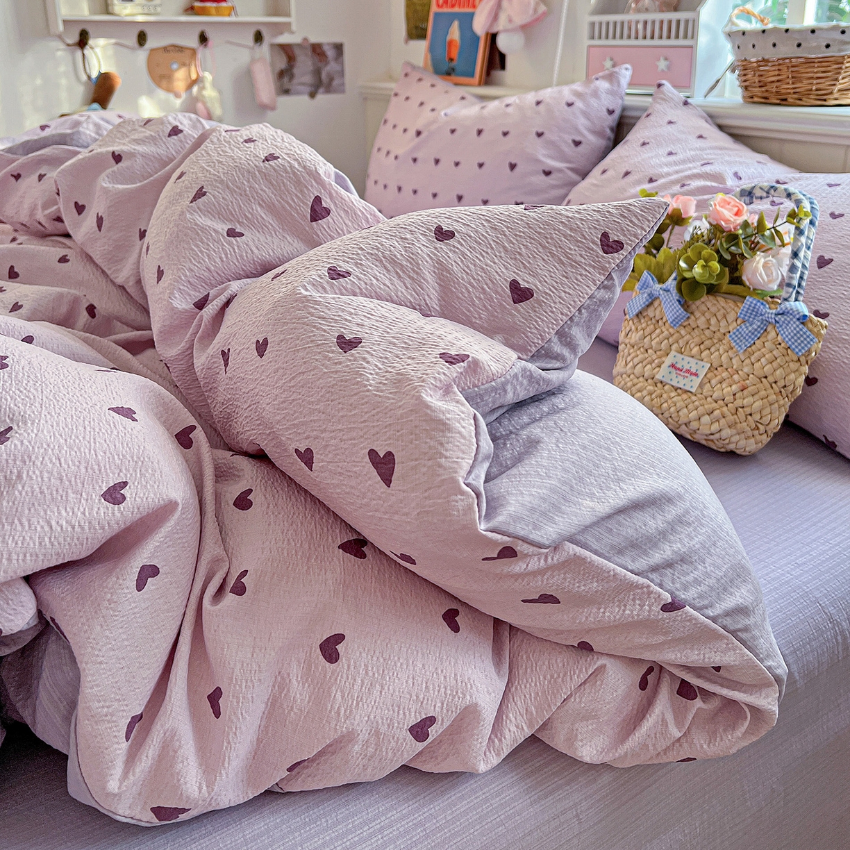 91家纺网 家纺一手货源 找家纺 N先生+V 13814689556 发大图/买家秀 2026春夏新款泡芙云感双层纱四件套 紫色心情