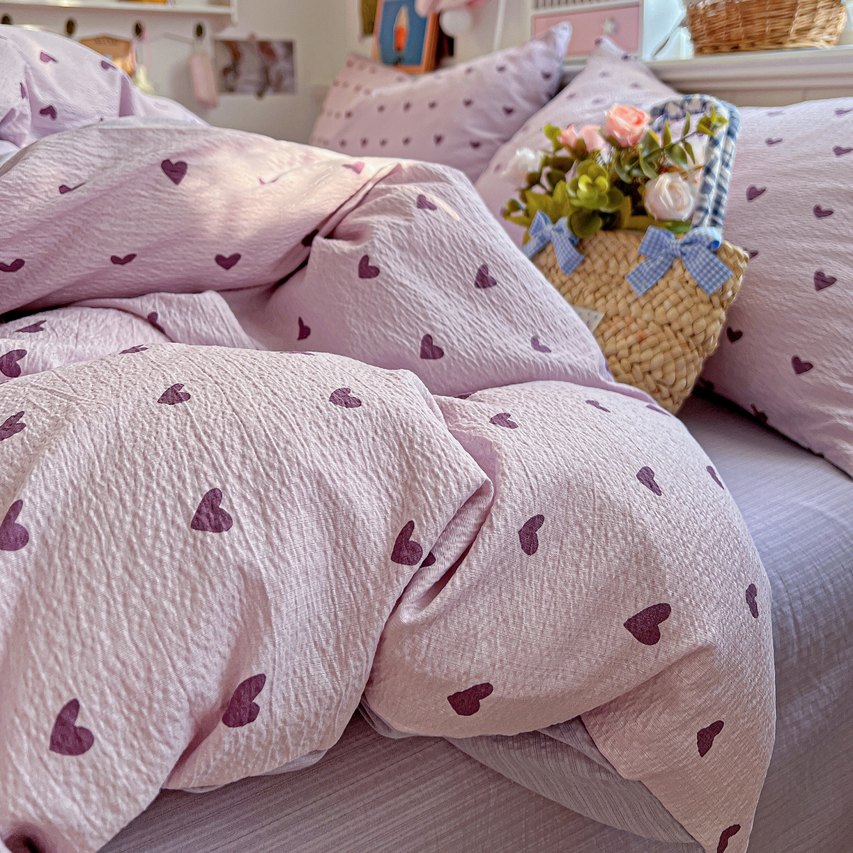 91家纺网 家纺一手货源 找家纺 N先生+V 13814689556 发大图/买家秀 2026春夏新款泡芙云感双层纱四件套 紫色心情