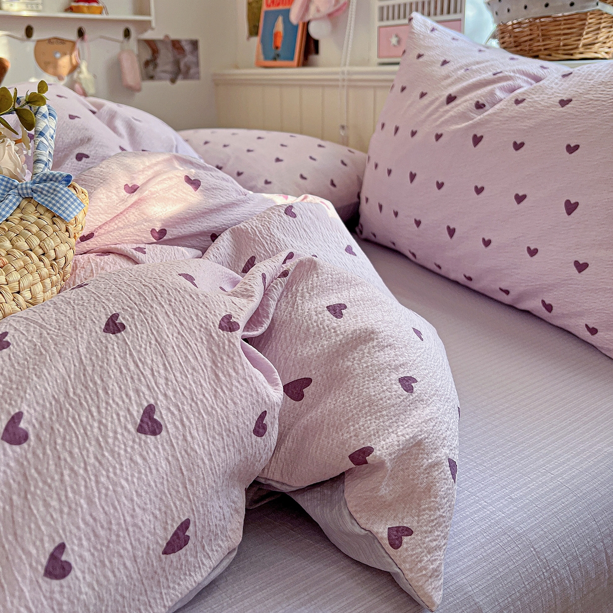 91家纺网 家纺一手货源 找家纺 N先生+V 13814689556 发大图/买家秀 2026春夏新款泡芙云感双层纱四件套 紫色心情