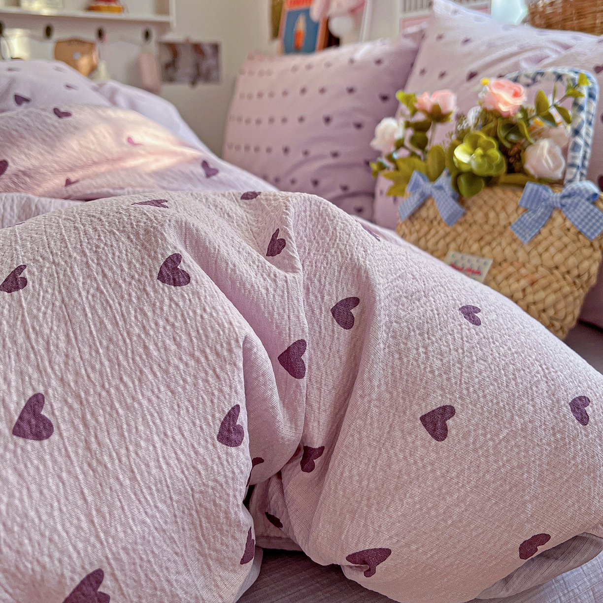 91家纺网 家纺一手货源 找家纺 N先生+V 13814689556 发大图/买家秀 2026春夏新款泡芙云感双层纱四件套 紫色心情