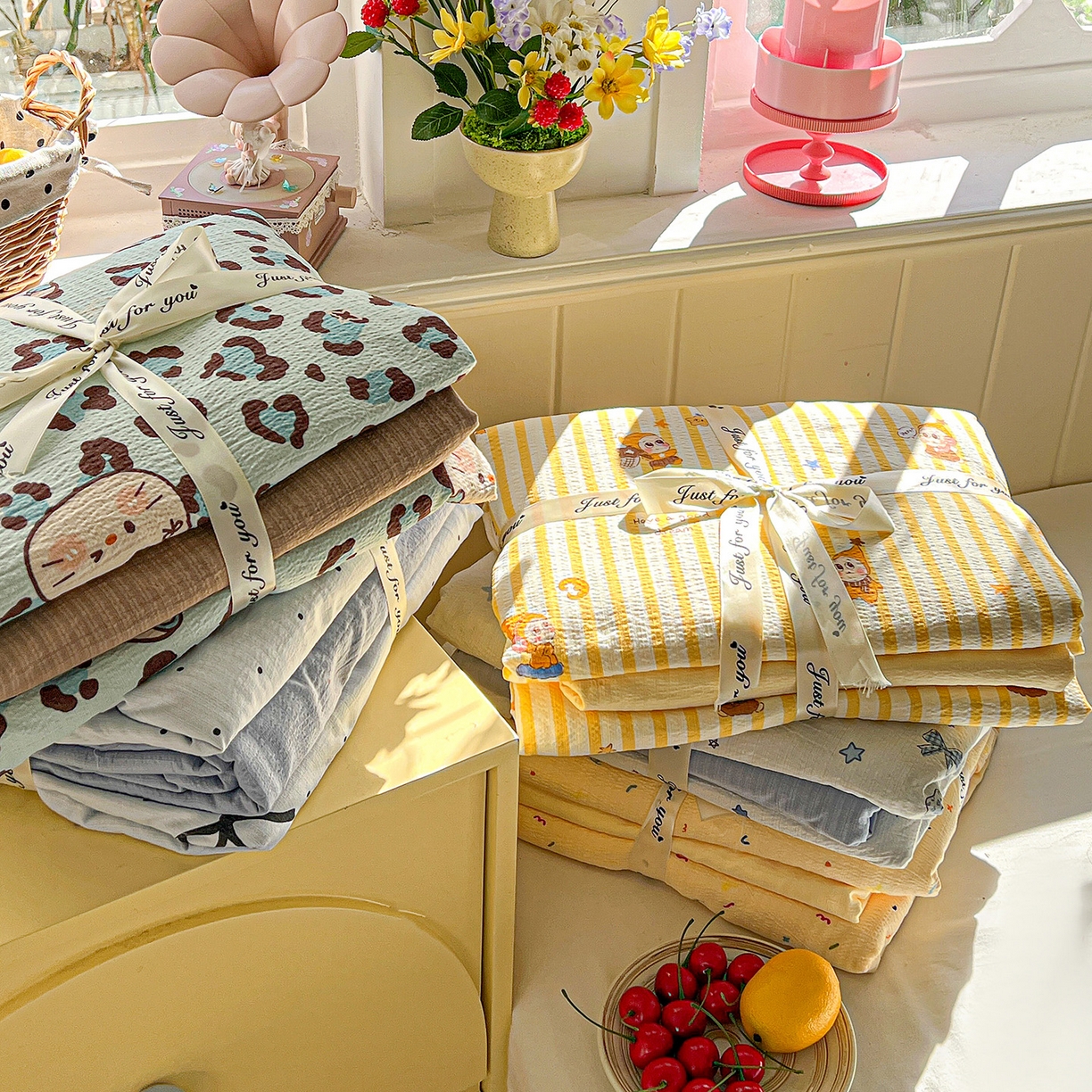 91家纺网 家纺一手货源 找家纺 N先生+V 13814689556 发大图/买家秀 2026春夏新款泡芙云感双层纱四件套 组合图