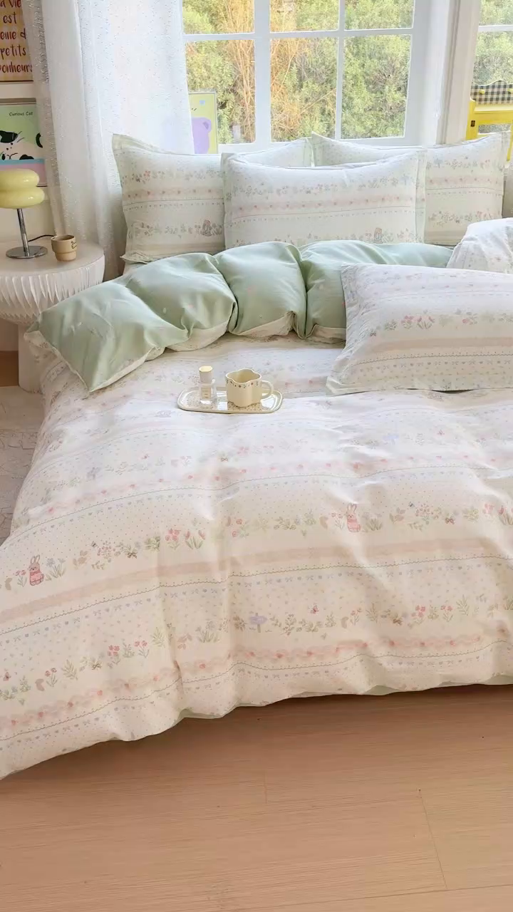 91家纺网 家纺一手货源 找家纺 禧安居 2025新款高支高密活性印染全棉印花四件套全棉四件套三件套被套（支持定制尺寸）丛林夏梦