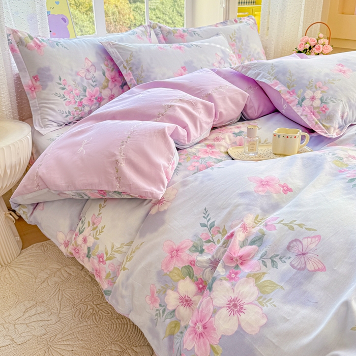 91家纺网 家纺一手货源 找家纺 禧安居 2025新款高支高密活性印染全棉印花四件套全棉四件套三件套被套（支持定制尺寸）蝶恋花