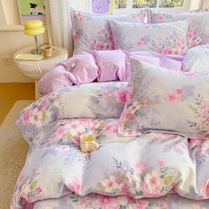 91家纺网 家纺一手货源 找家纺 禧安居 2025新款高支高密活性印染全棉印花四件套全棉四件套三件套被套（支持定制尺寸）蝶恋花