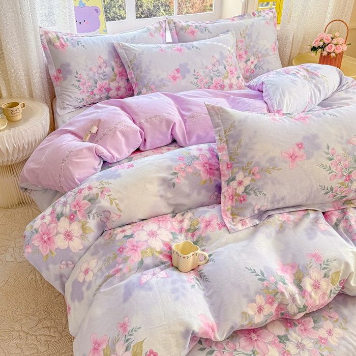 91家纺网 家纺一手货源 找家纺 禧安居 2025新款高支高密活性印染全棉印花四件套全棉四件套三件套被套（支持定制尺寸）蝶恋花