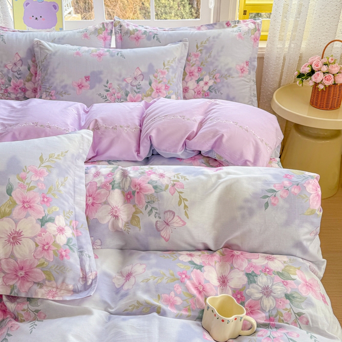 91家纺网 家纺一手货源 找家纺 禧安居 2025新款高支高密活性印染全棉印花四件套全棉四件套三件套被套（支持定制尺寸）蝶恋花