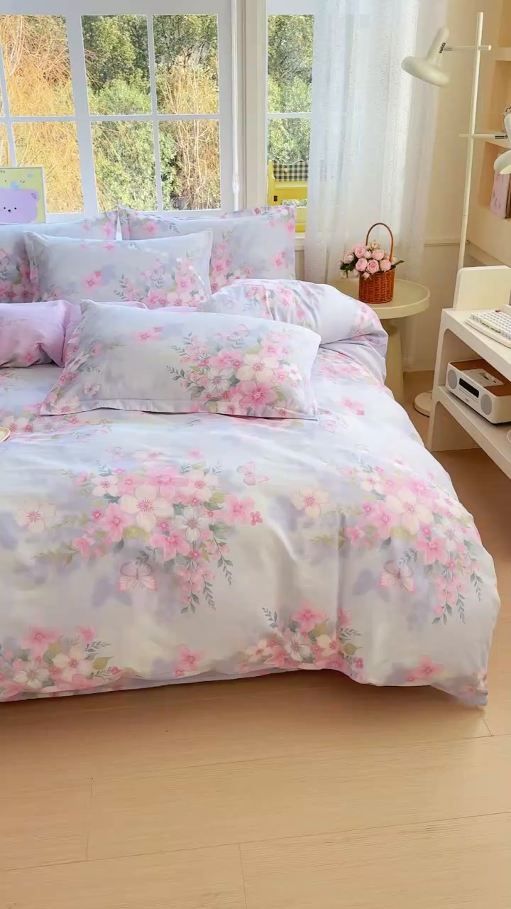 91家纺网 家纺一手货源 找家纺 禧安居 2025新款高支高密活性印染全棉印花四件套全棉四件套三件套被套（支持定制尺寸）蝶恋花