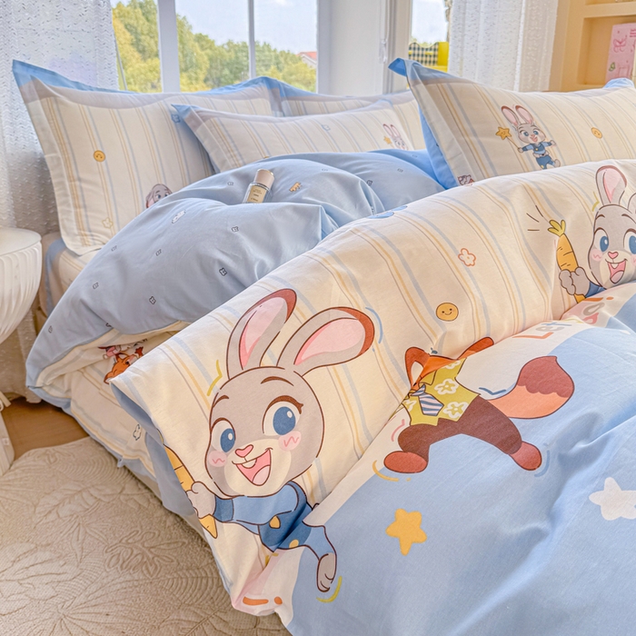 禧安居 2025新款高支高密活性印染全棉印花四件套全棉四件套三件套被套（支持定制尺寸）狐狸兔