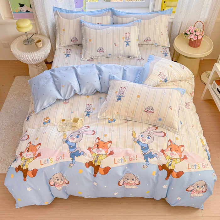 91家纺网 家纺一手货源 找家纺 禧安居 2025新款高支高密活性印染全棉印花四件套全棉四件套三件套被套（支持定制尺寸）狐狸兔