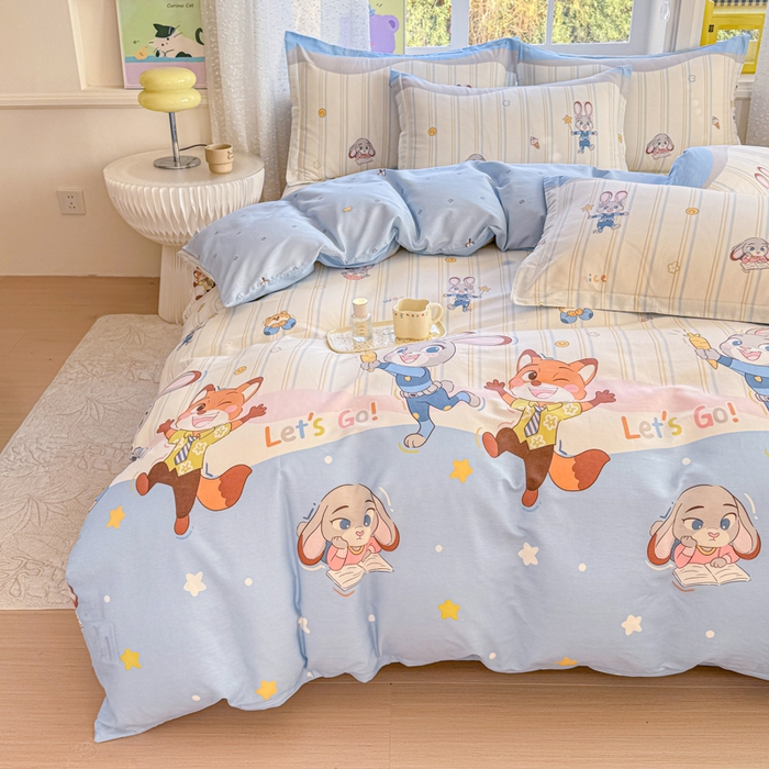 91家纺网 家纺一手货源 找家纺 禧安居 2025新款高支高密活性印染全棉印花四件套全棉四件套三件套被套（支持定制尺寸）狐狸兔