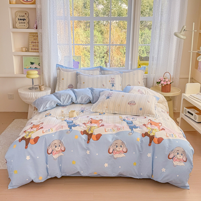 91家纺网 家纺一手货源 找家纺 禧安居 2025新款高支高密活性印染全棉印花四件套全棉四件套三件套被套（支持定制尺寸）狐狸兔