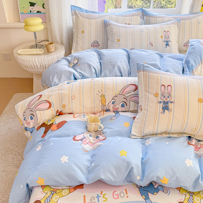 91家纺网 家纺一手货源 找家纺 禧安居 2025新款高支高密活性印染全棉印花四件套全棉四件套三件套被套（支持定制尺寸）狐狸兔