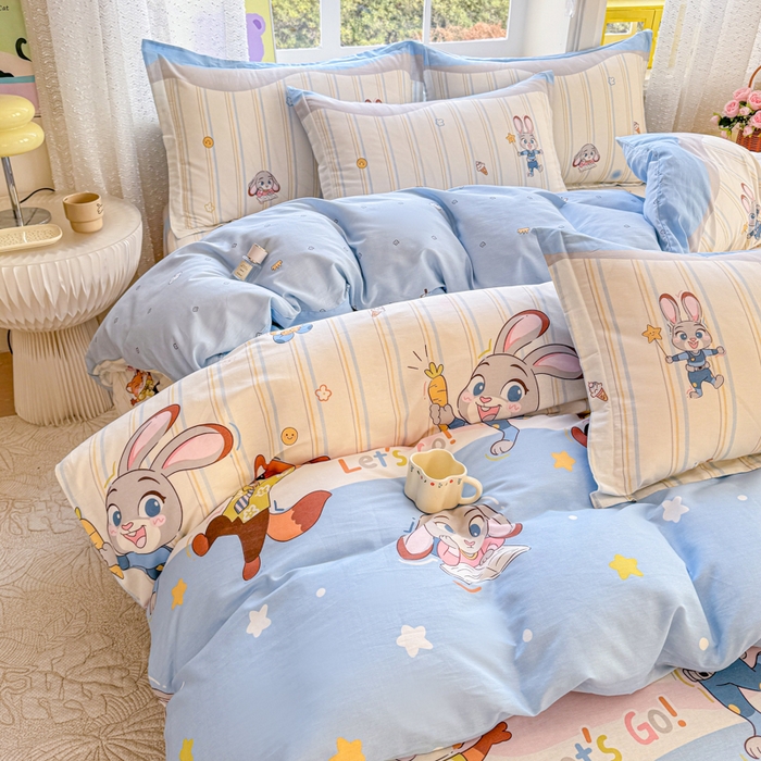 91家纺网 家纺一手货源 找家纺 禧安居 2025新款高支高密活性印染全棉印花四件套全棉四件套三件套被套（支持定制尺寸）狐狸兔